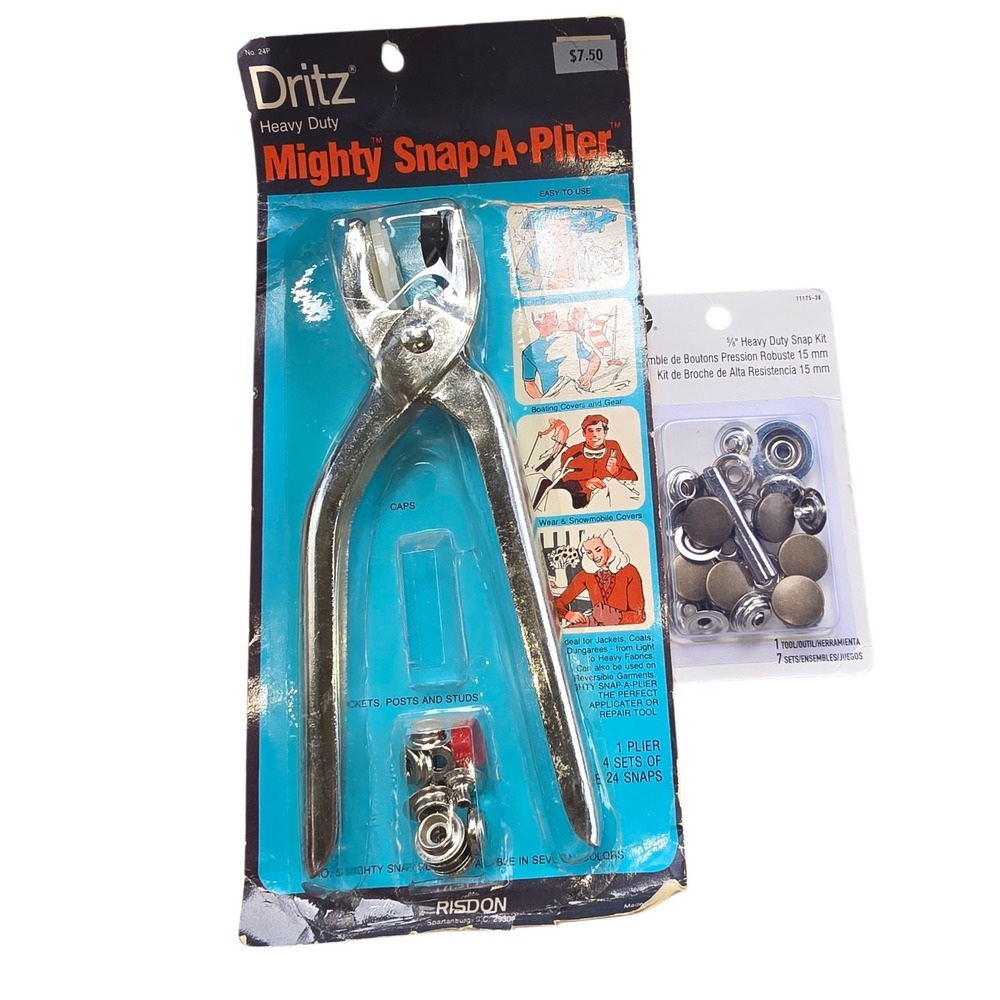 Vintage Dritz Heavy Duty Mighty Snap-A-Plier Tool and 5/8 Inch Snap Kit Set